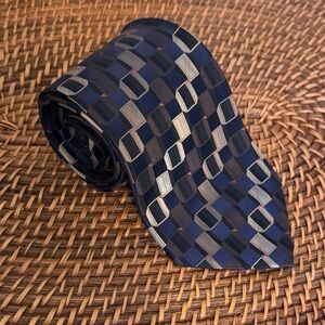 MEN'S UMBERTO Frasi Design Italia Blue black silver necktie 61” tie silk
